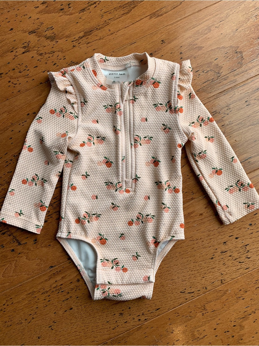 Petit Lem Kids Long Sleeve Floral Rashguard One-Piece - Peach